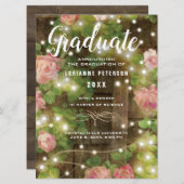 Rustiek Hout Rozen Bloemen String Lights Afstudere Aankondiging (Voorkant / Achterkant)