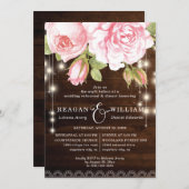 Rustiek Hout Rozen & Lichten Repetitie Diner Kaart (Voorkant / Achterkant)