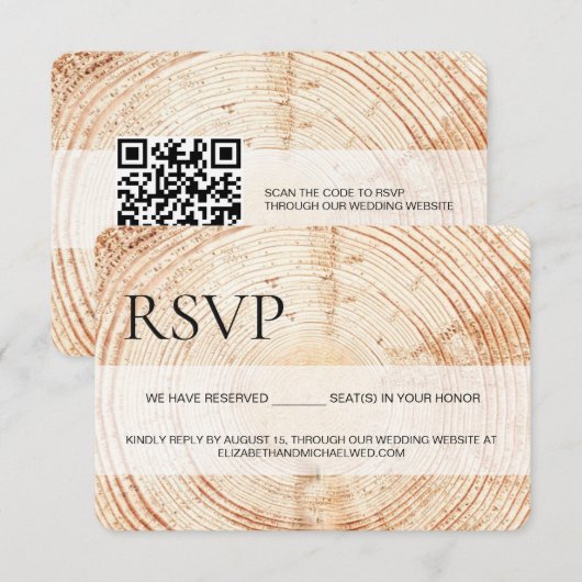 Rustiek Hout RSVP gereserveerde Zitplaatsen QR cod Kaartje (Voorkant / Achterkant)