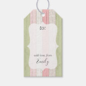 Rustiek Hout Sage Groen & Roze Bloemen gepersonali Cadeaulabel (Voorkant)