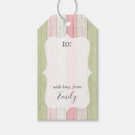 Rustiek Hout Sage Groen & Roze Bloemen gepersonali Cadeaulabel