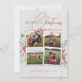 Rustiek Hout & Script 4 Foto Merriest Christmas Feestdagenkaart (Voorkant)