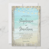 Rustiek Hout Script String Lights Strand Bruiloft Kaart (Voorkant)