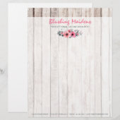 Rustiek Hout Shabby Chic Roze Rozen Anemoon Bloemm Persoonlijk Briefhoofd (Voorkant / Achterkant)