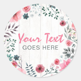 Rustiek Hout Shabby Chic Roze Rozen Anemoon Bloemm Ronde Sticker