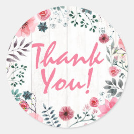 Rustiek Hout Shabby Chic Roze Rozen Dank u Ronde Sticker
