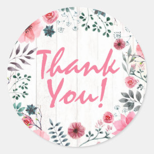 Rustiek Hout Shabby Chic Roze Rozen Dank u Ronde Sticker