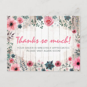 Rustiek hout shabby chic rozen anemoon dank je wel briefkaart