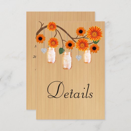 Rustiek Hout Sinaasappel Bloemen Mason Jars Detail Informatiekaartje (Voorkant / Achterkant)