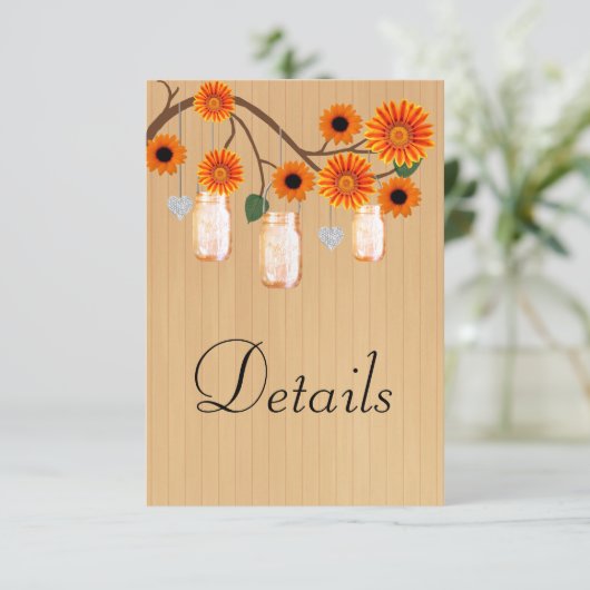 Rustiek Hout Sinaasappel Bloemen Mason Jars Detail Informatiekaartje (Staand voorkant)