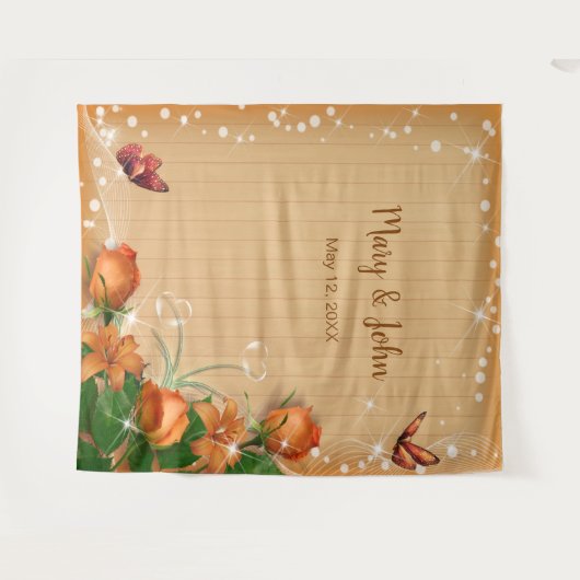 Rustiek Hout Sinaasappel Bloemen Vlinder Achtergro Wandkleed (Voorkant (horizontaal))