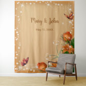 Rustiek Hout Sinaasappel Bloemen Vlinder Achtergro Wandkleed (In situ)