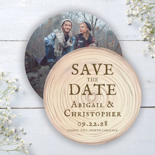Rustiek Hout Slice Fotobruiloft Save The Date