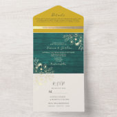 Rustiek hout smaragdgroen en gele bruiloft all in one uitnodiging (Binnen)