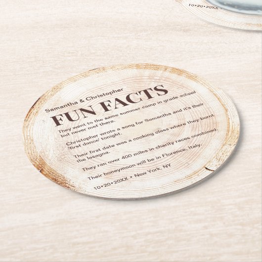Rustiek Hout Snijd plak leuke feitenlijst Custom W Ronde Kartonnen Onderzetter (Gebogen)
