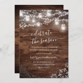 Rustiek Hout Snowflake String Lichten Rood Kerstmi Kaart (Voorkant / Achterkant)