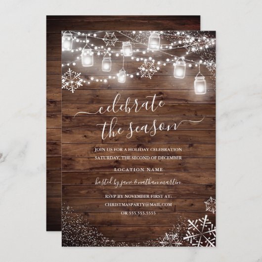 Rustiek Hout Snowflake String Lichten Rood Kerstmi Kaart (Voorkant / Achterkant)