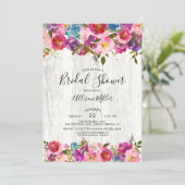 Rustiek Hout Spring Bloemen Bruids Douche Uitnodig Kaart (Staand voorkant)