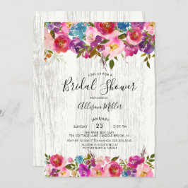Rustiek Hout Spring Bloemen Bruids Douche Uitnodig Kaart