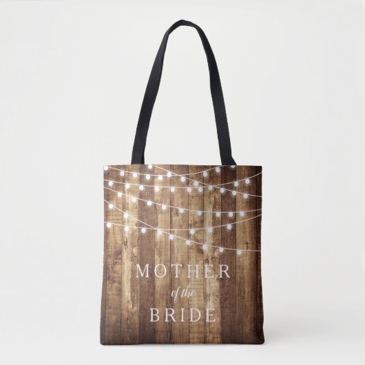 Rustiek Hout & Sprookjesverlichting Custom Bruids  Tote Bag (Voorkant)