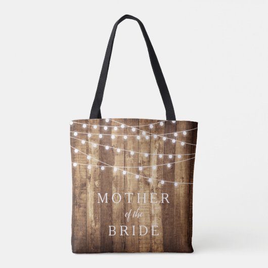 Rustiek Hout & Sprookjesverlichting Custom Bruids  Tote Bag (Achterkant)