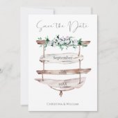 Rustiek hout strand teken Waterverf Floral Save The Date (Voorkant)