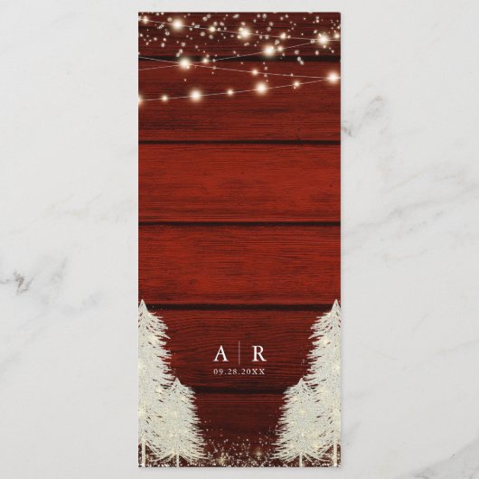 Rustiek hout | Strijklichten | Bomen Bruiloft Menu (Achterkant)