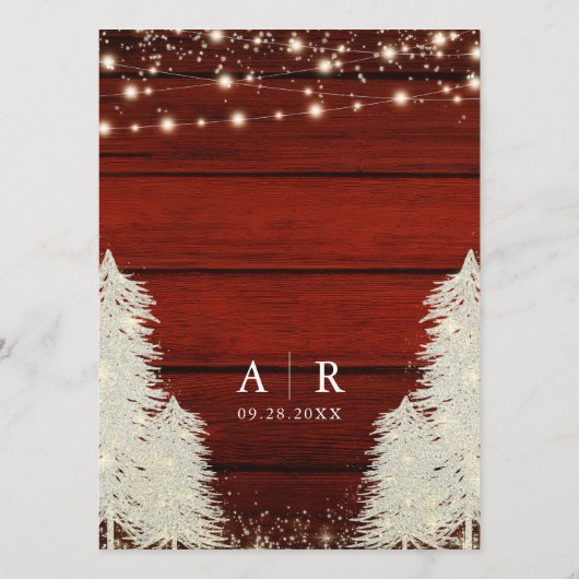 Rustiek hout | Strijklichten | Bomen Bruiloft Menu (Achterkant)