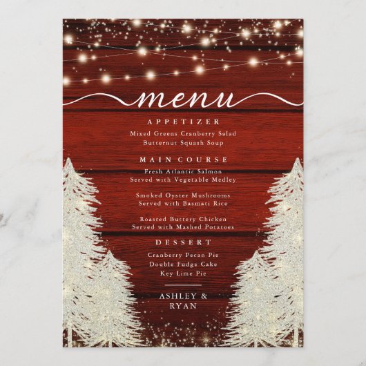 Rustiek hout | Strijklichten | Bomen Bruiloft Menu (Voorkant)