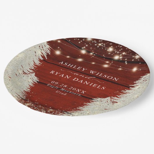 Rustiek hout | Strijklichten | Bomen Bruiloft Papieren Bordje (Gekanteld)