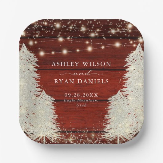 Rustiek hout | Strijklichten | Bomen Bruiloft Papieren Bordje (Voorkant)