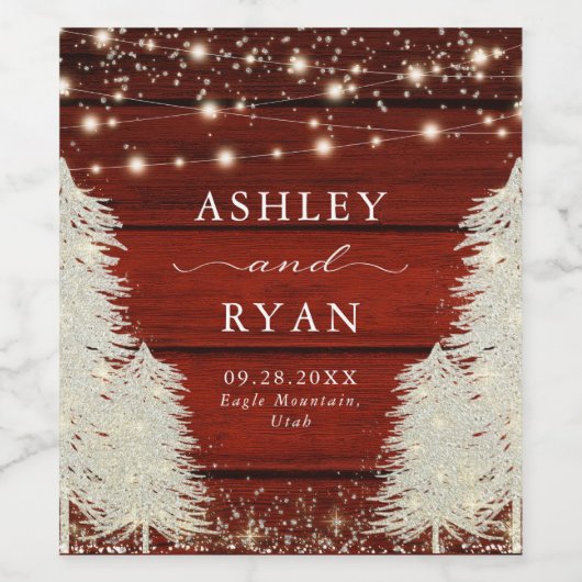 Rustiek hout | Strijklichten | Bomen Bruiloft Wijn Etiket (Enkel label)