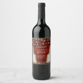 Rustiek hout | Strijklichten | Bomen Bruiloft Wijn Etiket (Voorkant)