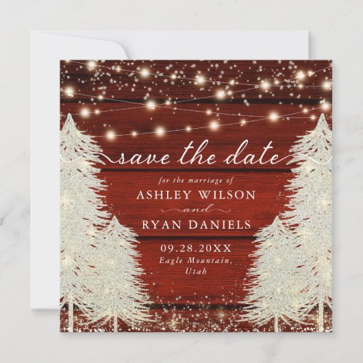 Rustiek hout | Strijklichten | Bomen Foto Save The Date (Voorkant)