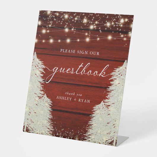 Rustiek hout | Strijklichten | Bomen Gastenboek Te Reclamebord Met Voetstuk (Voorkant)