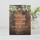 Rustiek Hout String Licht Groen Details Huwelijk Kaart (Staand voorkant)