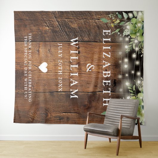 Rustiek Hout String Lichten Groen Foto Achtergrond Wandkleed (In Situ (horizontaal))