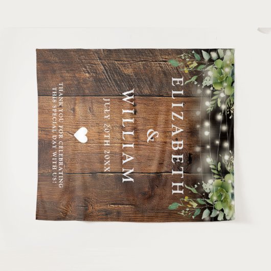 Rustiek Hout String Lichten Groen Foto Achtergrond Wandkleed (Voorkant (horizontaal))