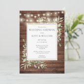 Rustiek Hout String Lichten Groen Trouwdouche Kaart (Staand voorkant)