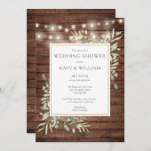 Rustiek Hout String Lichten Groen Trouwdouche Kaart (Voorkant / Achterkant)