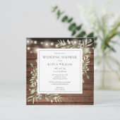 Rustiek Hout String Lichten Groen Trouwdouche Kaart (Staand voorkant)