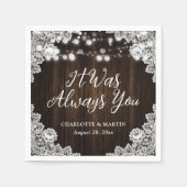 Rustiek Hout String Lights Bloemen Kant Trouwen Servet (Voorkant)