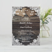 Rustiek Hout String Lights Burlap Hearts Wedding Kaart (Staand voorkant)