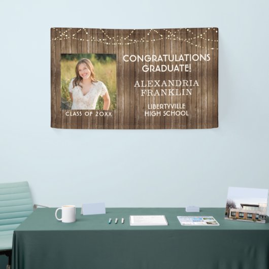 rustiek hout | String Lights | Foto Afstuderen Spandoek (Beurs)