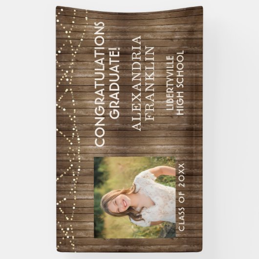 rustiek hout | String Lights | Foto Afstuderen Spandoek (Verticaal)