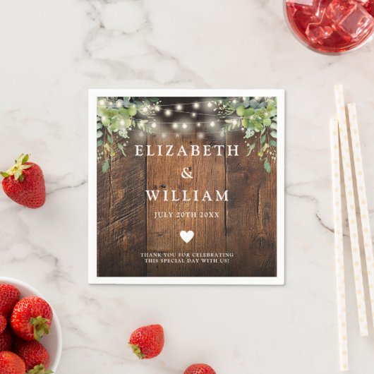 Rustiek Hout String Lights Greenery Wedding Servet (Insitu)