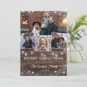 Rustiek Hout String Lights Mason Jars Plaid Feestdagenkaart (Staand voorkant)