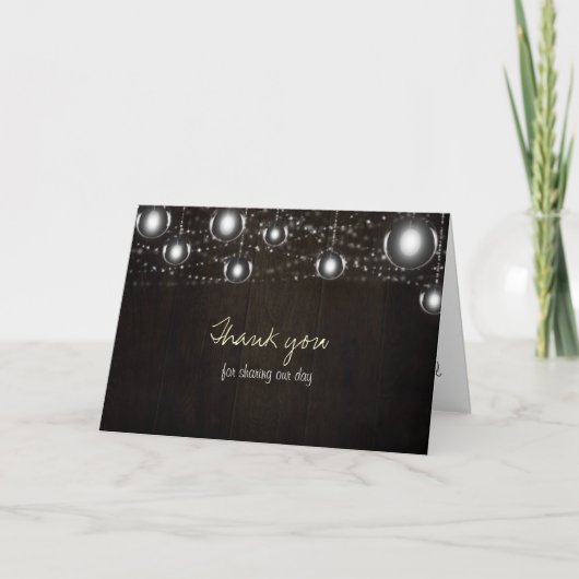Rustiek Hout String Lights Wedding Bedankt Card (Voorkant)
