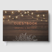 Rustiek Hout String Lights Wedding Gold Folie Gastenboek (Voorkant)
