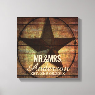 Rustiek hout Texas Star western bruiloft Mr en Mrs Canvas Afdruk